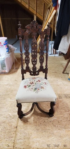 Antique Chair Embroidered Seat Intricate Design Cover