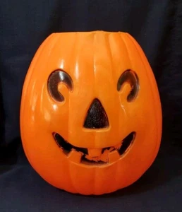 VintGe Halloween Blow Mold Pumpkin Jack O Lantern Candy Bucket Decor 12" Tall - Picture 1 of 6