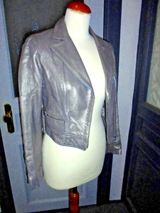 Designer Biker Leder Jacke MARC CAIN gr N1 34 lamm nappa giacca luxus grau-grün - Bild 1 von 4