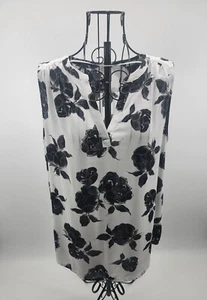 White Black Gray Flower Print Blouse (Saint Tropez West) Size L - Picture 1 of 12