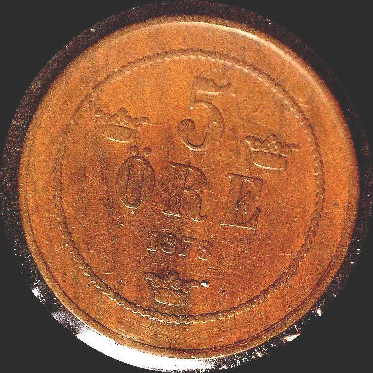 Sweden 1878 5 ore, old copper world coin -  LOW mintage 364,000 #1936 - Image 1 of 1