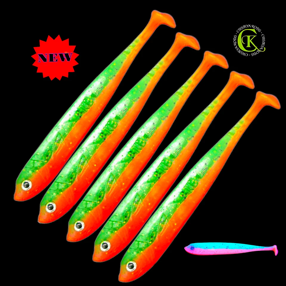 5x 13cm Gummifisch Shad selbstleuchtend UV Stint Kauli Uklei Zander Barsch Perch - Bild 1 von 1