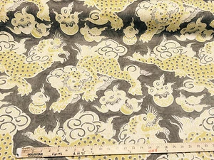 P Kaufmann Dunmore Dragons Yellow Beige Linen Fabric By The Yard - Picture 1 of 4