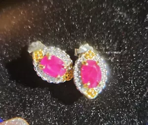 Sterling Silver Natural Ruby Halo Stud Studs Earrings New UK Seller 00835 - Picture 1 of 9