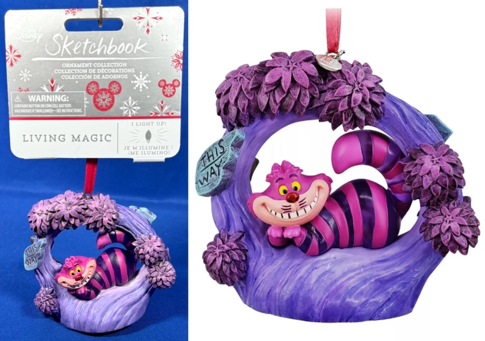 CHESHIRE CAT Alice Wonderland LIGHT-UP Disney SKETCHBOOK ORNAMENT Living Magic