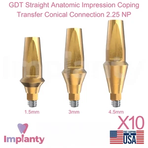 10x GDT Straight Anatomic Impression Coping Transfer connessione conica 2,25 NP - Foto 1 di 4