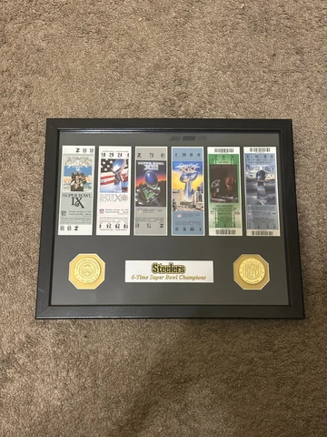 Pittsburgh Steelers 6-Time Super Bowl Champions, Wood Framed Replica Tix & Coins Cover