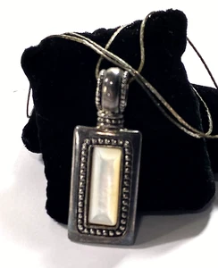 Premier Designs Aged Silver Tone Oblong Faux MOP Pendant On Flat 18" Chain - Picture 1 of 9