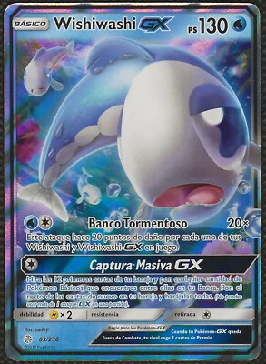 Pokemon WISHIWASHI GX 63/236 Sun Moon Cosmic Eclipse Lusardin Spanish NM - Bild 1 von 2