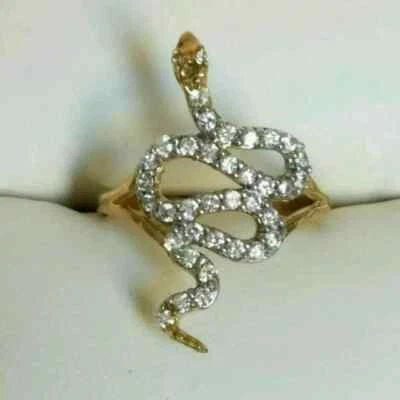 Real Moissanite 14K Yellow Gold Plated 2Ct Round Cut Women's Fancy Snake Ring — 第 1/4 张图片