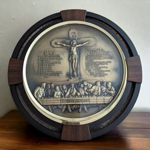 Targa bronzo Gesù Ultima Cena 10 comandamenti inglese e coreano 16" crocifissione - Foto 1 di 7