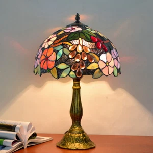 Tiffany Table Lamp Bedside Lamp Rose Floral Stained Glass Desk Light 18.9'' Tall - Picture 1 of 8