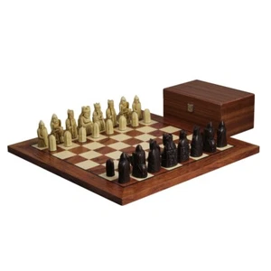 Isle of Lewis Schachspiel mit II Elfenbein & Braun Harz Schachfiguren 3,5 Zoll mit R - Bild 1 von 9