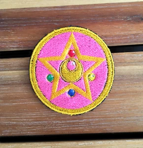 Crescent Moon Crystal Star Brooch Sailor Moon Scout Anime Usagi Iron On Patch - Picture 1 of 1