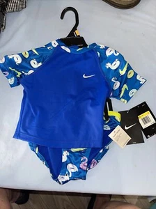 NIKE Small Girl 2-Piece Swim Pool Party Short Sleeve Crop Rash Guard Black  NWT - Picture 1 of 10