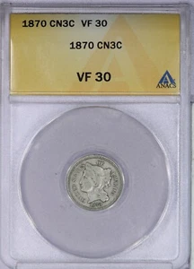 1870 Three Cent Nickel 3CN ANACS VF30 - Picture 1 of 4
