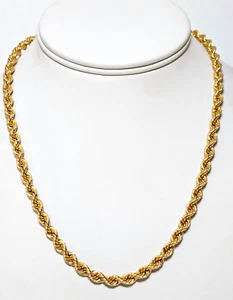 14K Gold Rope Chain Necklace, 18" Long X 3/16'' Wide - Picture 1 of 5