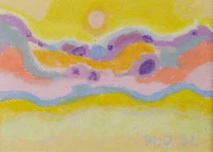 Wolfgang Oppermann 1944-2018 quadro pittura 1992 sole paesaggio astratto giallo - Foto 1 di 4