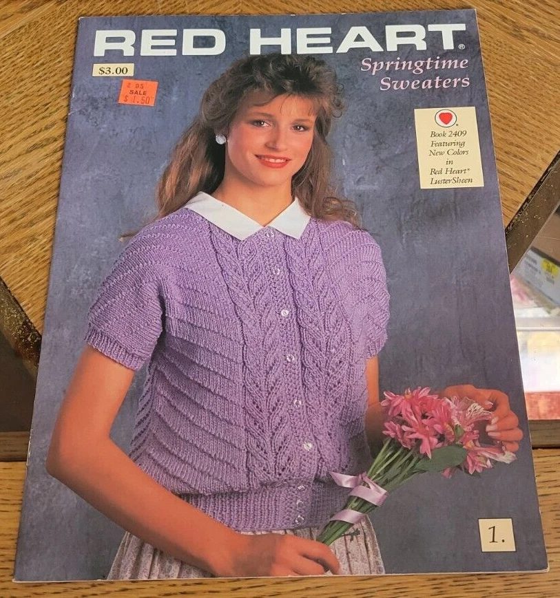 SPRINGTIME SWEATERS Cardigan Pullover Red Heart Luster Sheen KNITTING Book 2409 - Image 1 of 4