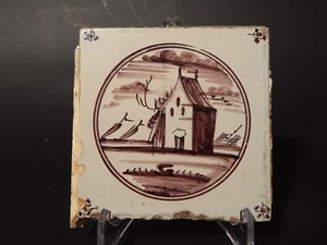 ANTICA PIASTRELLA MATTONELLA CERAMICA DELFT DEL 1700 DECORO AL MANGANESE (477) - Picture 1 of 4