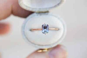 1 Carat Radiant Cut Blue Simulated Solitaire Gift Ring 14K Yellow Gold Plated - Picture 1 of 13