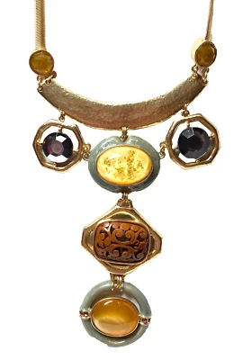 Collar Chico's Tono Dorado Distintivo Barra Curvada 5 Gotas Acrílico y Gemas de Madera Foto 1 de 4