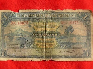 Pre-WW2 ONE DOLLAR BILL 1939 58C 19075 Trinidad + Tobago Colonial King George VI - Picture 1 of 6