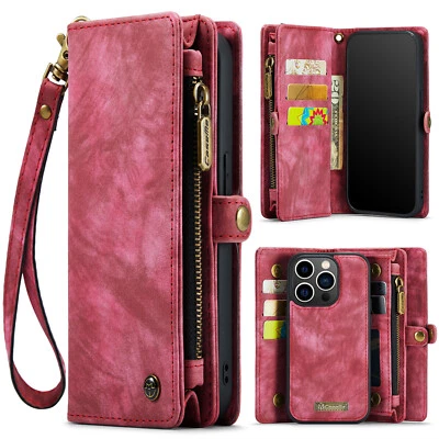For iPhone 17 Pro Max 16 14 13 Magnetic Detachable Wallet Zipper PU Leather Case - Image 1 of 4