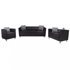 Sofa-Set Kunstleder 3-Sitzer + 2-Sitzer + Sessel Schwarz 