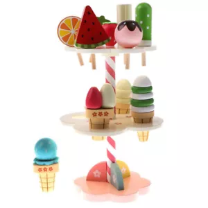 3-layer Wooden Strawberry Ice Cream Lollipop Stand Kids Food Play House Tool - Picture 1 of 7