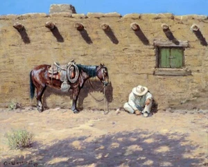 ready to hang ceramic tile mural backsplash. Wieghorst siesta adobe horse cowboy - Picture 1 of 8