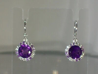 Pendientes enchapados en oro 14K plata .925 topacio blanco amatista natural 7x4 mm #1047 Foto 1 de 3