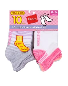 Hanes Infant Girls Socks 10-Pack Heel Shield Gripper Foot Bottoms Lightweight - Picture 1 of 6