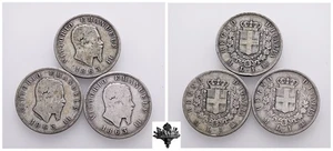 REGNO D'ITALIA 1 lira 1863 LOTTO 3x monete ARGENTO Vittorio Emanuele II - Foto 1 di 4