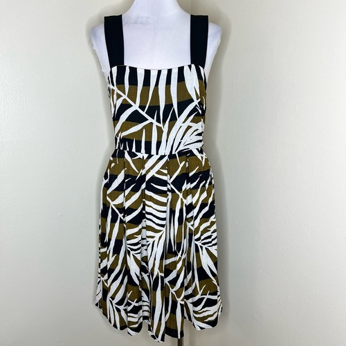 VETEMENTS Abito midi FRNCH con tasche GRANDE foglia di palma scollo quadrato tessuto a righe tropicali