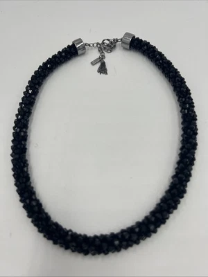 Vera Wang Collar Cuerda Cuentas Vidrio Negro Brillante Grueso Racimo 20"-23" Ajustable Foto 1 de 4