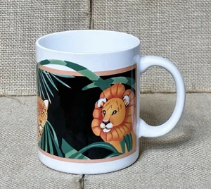 Vintage Otagiri Jungle Safari Coffee Mug Cup Lion Leopard Antelope Colorful - Picture 1 of 8