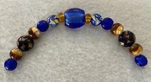 New 7” Strand Blue, Gold & Tan Lentil and Round LampWork Glass Beads 12-22mm - Picture 1 of 3