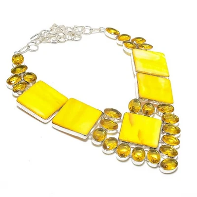 Natural Yellow Mother Of Pearl 925 Sterling Silver Jewelry Necklace 18" Gift b28 - Image 1 of 4