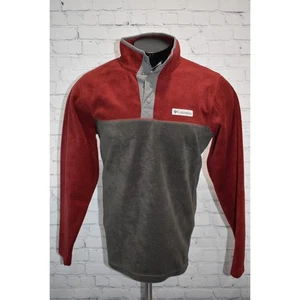 Columbia Fleece Jacket Pullover Mens Size Medium Camping Hiking Maroon Gray - Picture 1 of 6