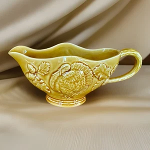 Vintage Bordallo Pinneiro Portugal Gold Sauciere mit Türkei und Eichel Motiv - Bild 1 von 5
