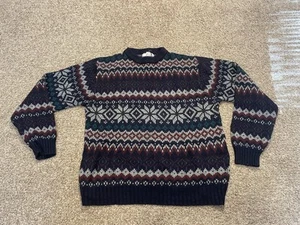 Vintage 90s Steep Slopes Ski Sweater Medium 100% Virgin Acrylic Pullover Winter - Picture 1 of 6
