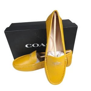 COACH Marley Driver YELLOW GOLD Pebbled Leather Loafer NEW IN BOX 8.5 B - Picture 1 of 8