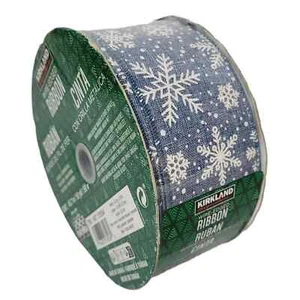 Kirkland Wire-Edged Blue Jean with White Snowflakes Ribbon 2.5-inch W X 50 Yards - Picture 1 of 2
