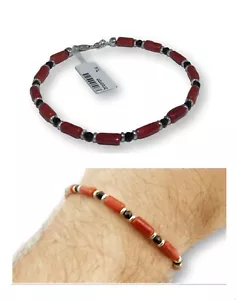 Bracciale con Argento 925 e Corallo in Rosso Braccialetto PlaccaTo di Oro Uomo - Foto 1 di 5