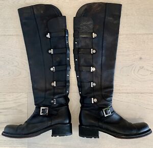 PACIOTTI Designer Black Leather Over Knee Boots Silver 41 US 10-10.5 EXCELLENT!