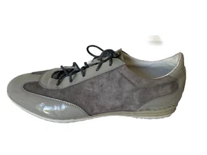 🩶SANTONI - ITALY ..Grey Suede/Patent Leather Low Top Trainers Size Eu 40 UK 7🩶 - Picture 1 of 13