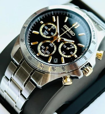 Reloj para hombre Seiko Spirit SBTR015 esfera negra cronógrafo acero inoxidable Foto 1 de 4