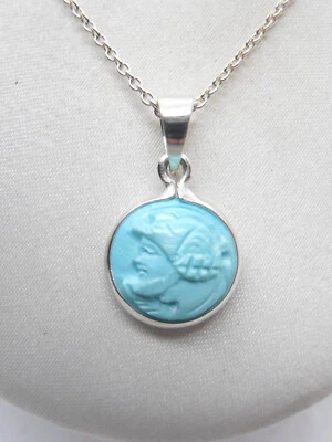 Ciondolo e Catenina in Argento 925 con Cammeo in Turchese Naturale  - Pendente - Immagine 1 di 4