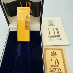 Encendedor de gas Dunhill Rolla amarillo en funcionamiento con caja y papel - Imagen 1 de 7